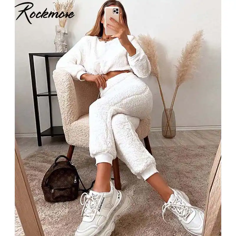 Rockmore毛皮のような冬のセット女性スウェットとパンツ2ピース衣装マッチングセットストリートウォームスーツカジュアル パンツスーツ Aliexpress