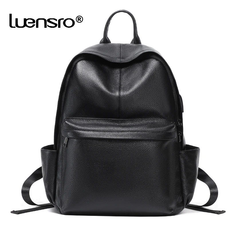 Мужской рюкзак из мягкой натуральной кожи с USB-зарядкой школьные ранцы для