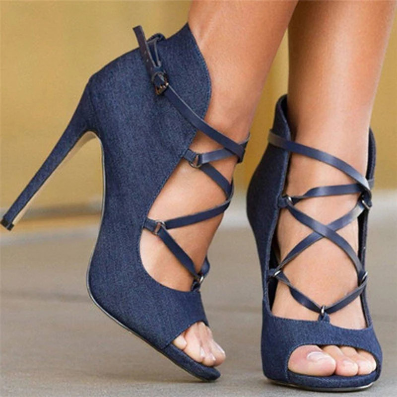

Paris Ankle-Wrap Strappy Sandals 8CM High Heel Cross-tied Soulier Femme Red Sexy Lace Up Gladiator Sandals Women Summer Shoes