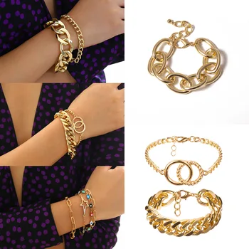 

KingDeng Multilayer Bracelet Jewelry Personalized Punk Gold Chain Bracelets for Women Punk Star Boho Bangles Geometric Cute