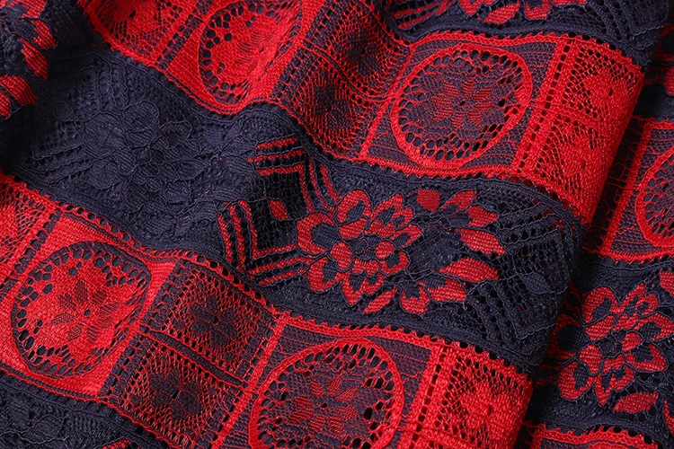 SEQINYY Элегантное Длинное платье Ранняя весна модный дизайн женское Высокое качество цветок синий красный плед кружева Макси платье