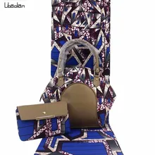 Новое поступление африканская Женская восковая Сумочка набор с 6 ярдов синими принтами настоящая Анкара восковая ткань, модная Высококачественная F910-25