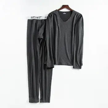 

Warm Long Johns Set Winter Men's V-Neck Thermal Underwear termica Undershirt merino Pants Pajama thick men thermal underwear