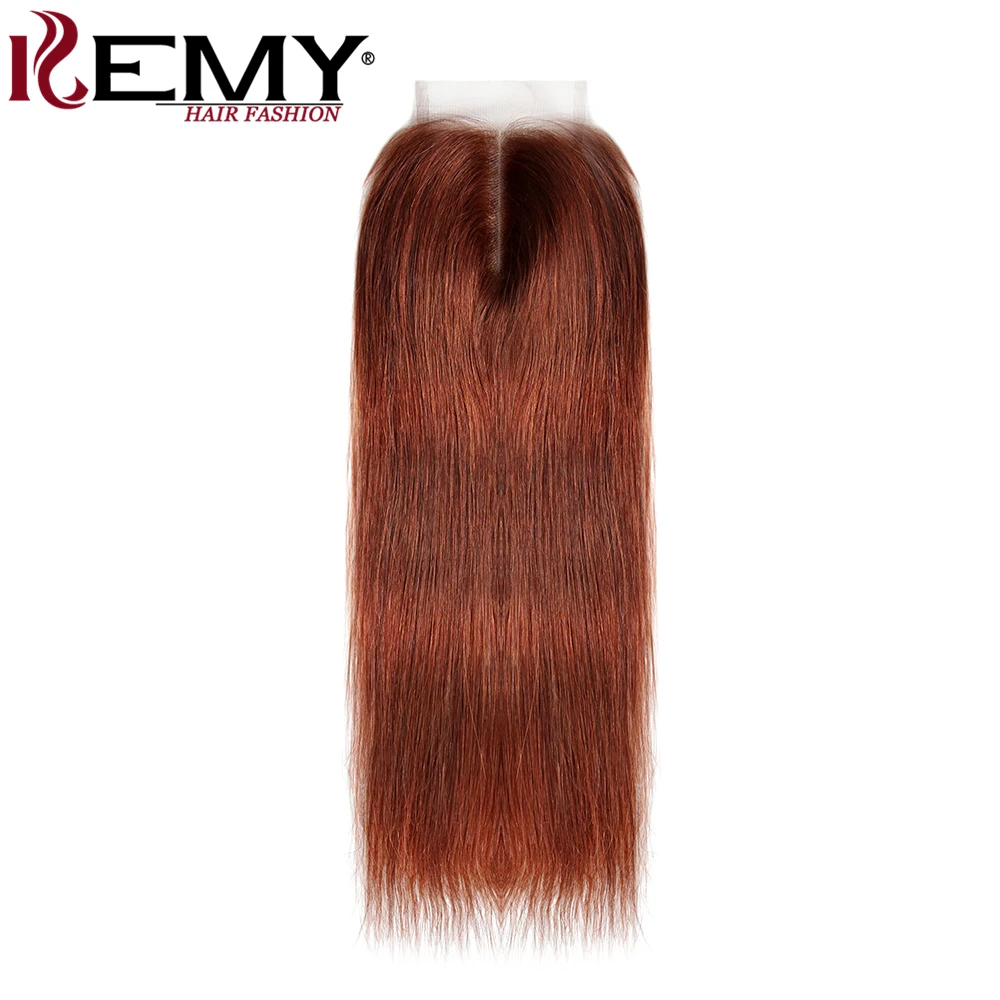 Каштановые человеческие волосы пряди с закрытием 4x4 KEMY Hair 3 шт. бразильские пучки