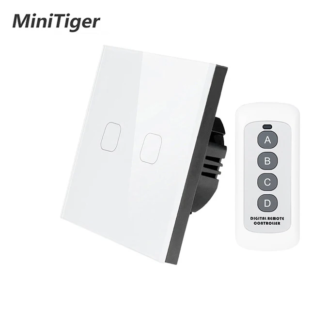 White Minitiger, стандарт ЕС, 2 комплекта, 1 способ, светильник, сенсорный выключатель, водонепроницаемая стеклянная панель, настенный датчик, переключатель, пульт дистанционного управления - Цвет: White