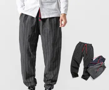 

Sinicism Men Chinese Style Striped Harem Pants Mens Loose Trousers Male Oversize Japan Bottoms Casual Pants