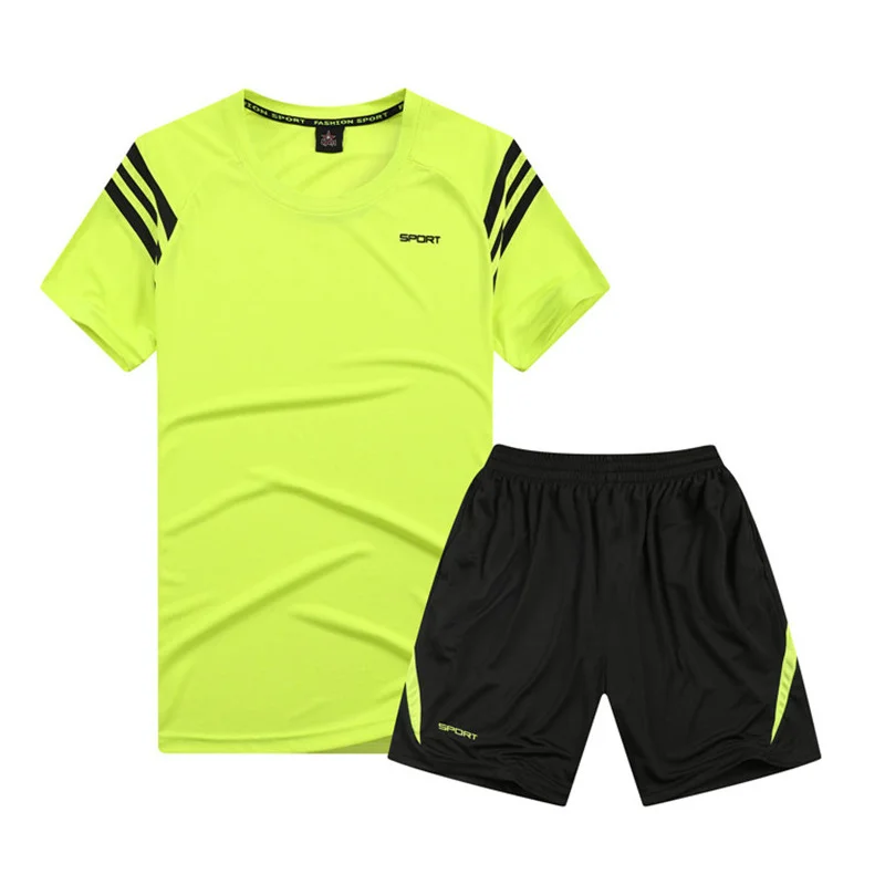 Набор для бега, Мужская черная футболка для футбола, баскетбола, набор для тренировки, набор для тренировки, цветной блок, футболка Dryfit+ шорты - Цвет: Yellow