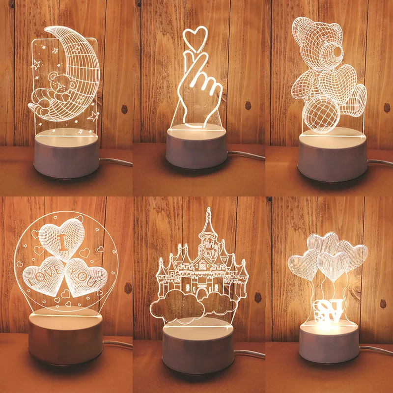 

Acrylic 3D USB Night Lights Desktop Baubles LED Dinosaur Heart Owl Moon Table Desk Lamp Bedroom Office Decor Warm White