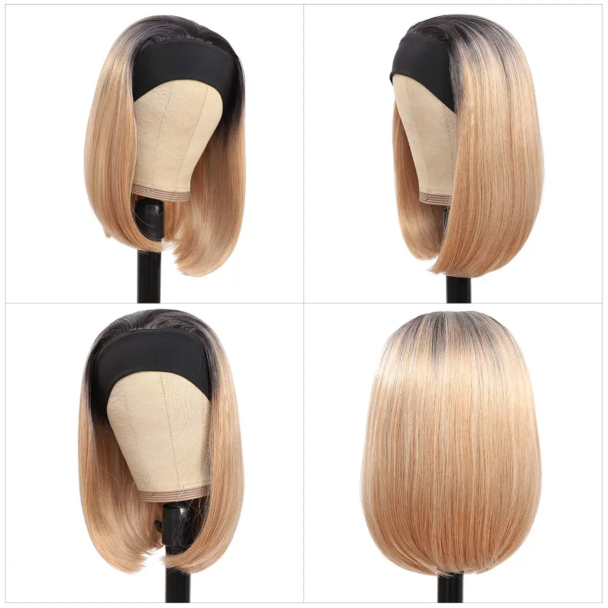 Ombre Blonde Bob Wig with Headband Straight Synthetic Hair Wig Vogsig