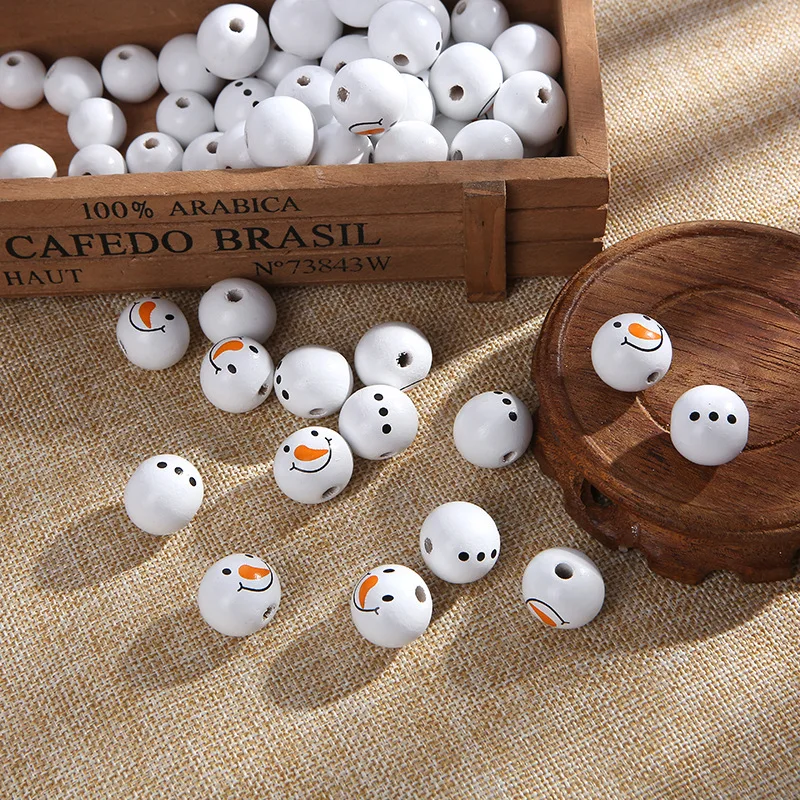 20MM Snowman Round Wooden Beads DIY Christmas Decorations Home Children's Toys Bracelet Accessories Navidad Gift christmas decorations