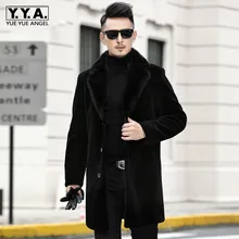 Роскошный натуральный мех, шерсть, пальто для мужчин, зимнее, теплое, однобортное, норковый мех, воротник, верхняя одежда, повседневное, бизнес бренд, пальто, Размер 4XL