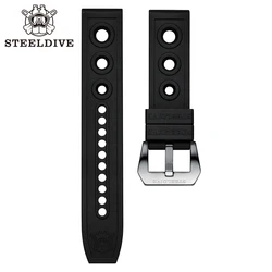 Premium Blue Rubber Dive Watch Band for STEELDIVE Automatic Watches (20/22mm) (Black)