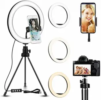 

26cm Selfie Ring Light With Long Arm Lazy Mobile Phone Holder Bracket Photography Ringlight LED Light For Youtube Live