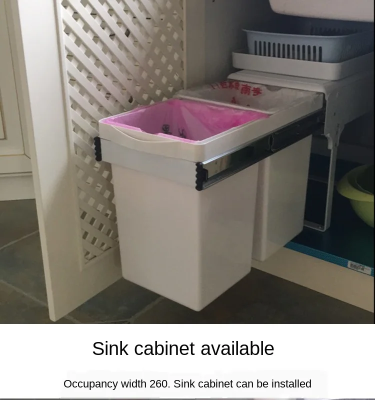 Kitchen Under Sink Cabinet Trash Can Hidden Big Compartment Plastic Trash  Can Sink Sorting Rectangle Cubo Basura Kitchen Items - AliExpress