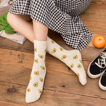 

Women's Crew Socks Funny Cartoon Fruits Apple Avocado Lemon Hamburg Sushi Egg Happy Japanese Harajuku skateboard Socks