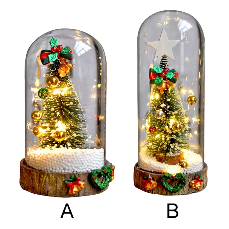 Christmas Decoration For HOme Gift Battery Operated Light Up Glass Dome With Christmas Tree Xmas Festive Indoor Room Ornaments