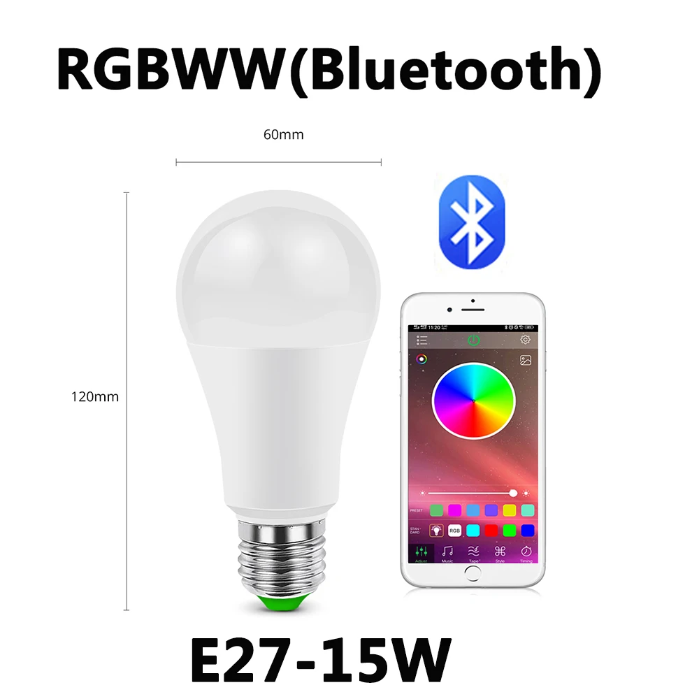 E27 Bluetooth RGB светодиодный светильник E14 Светодиодный светильник с ИК-пультом дистанционного управления волшебный светильник для домашнего декора умный IC светильник ing лампа - Испускаемый цвет: RGBWW Bluetooth 15W