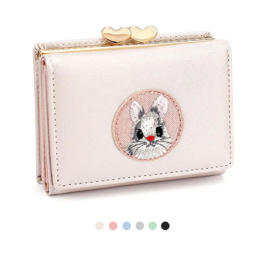 Кошелек женский из мягкой кожи маленький бумажник с милыми кошками и животными