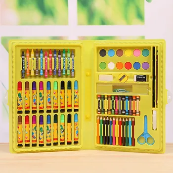 

86PCS Kids Children Painting Drawing Tools Set with Colored Pencils Marker Pens Crayons for Home Kindergarten Supplies Yellow