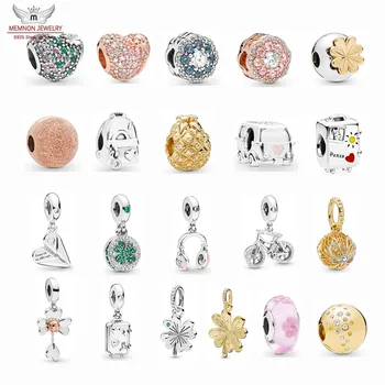 

Garden Lucky Four-Leaf Clover hanging pendant charms 925 Sterling Silver heart Charm beads Bracelets DIY making For women gift