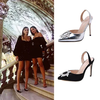 

2020 new rhinestone sandals women's stiletto heels European and American foreign trade 40 large size pointed women