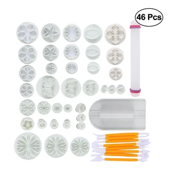 

46pcs Fondant Cake Decorating Modelling Tools Set Flower Cookies Full Set Baking Mold Sugarcraft Plunger Cutter