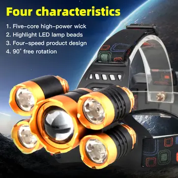 

LED Headlight headlamp 5LED T6 Head Lamp Flashlight Torch head light 18650 battery For Camping, fishing