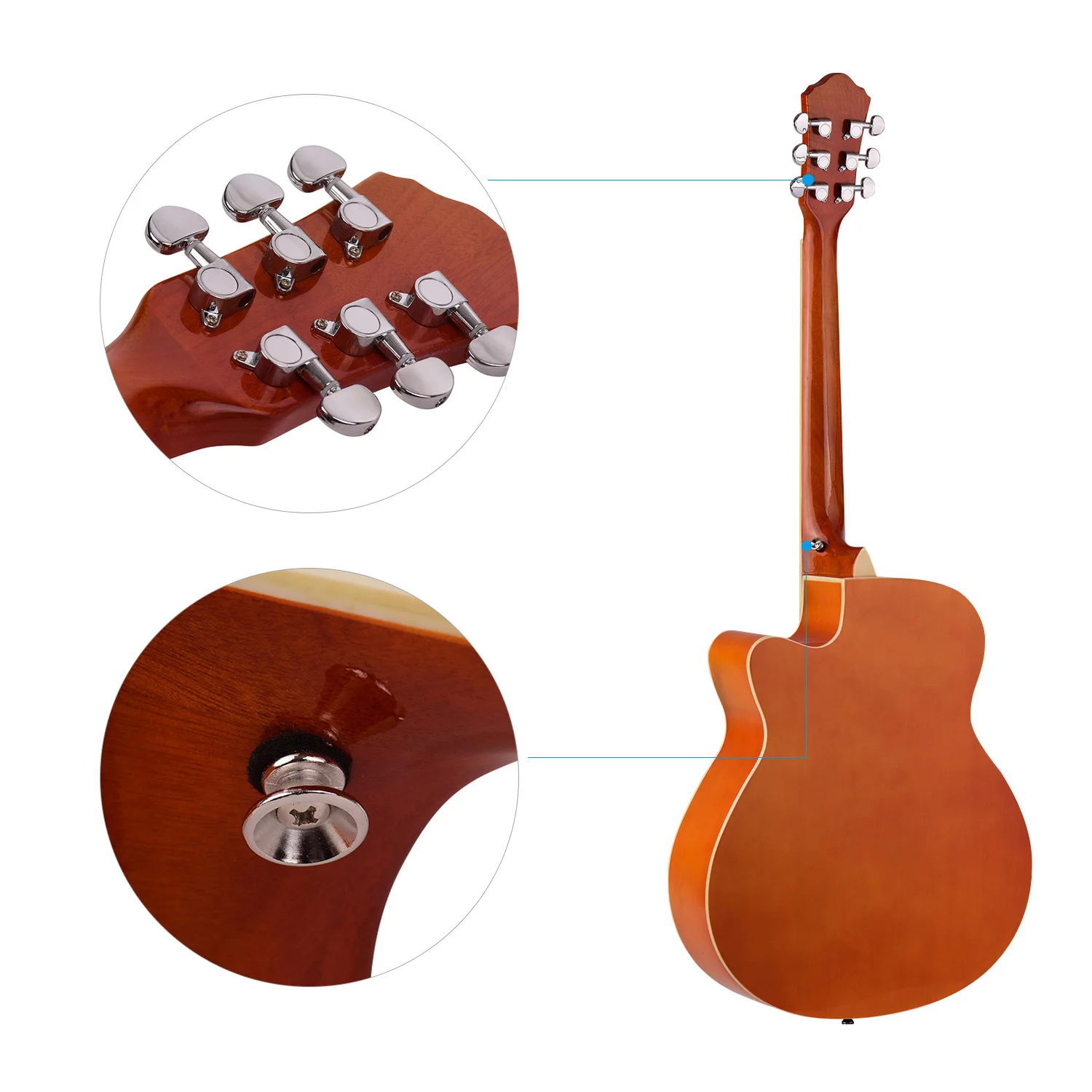 40 дюймов Cutaway акустическая народная гитара 6 струн Липа с ремешком Gig Bag Capo медиаторы натуральный/солнце черный/синий/черный цвета
