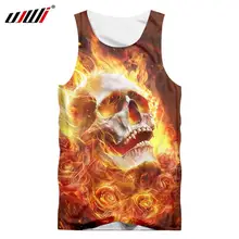 UJWI новая личность сжигание Скелет Мужская 3D печать огонь череп о воротник без рукавов Модный повседневный стиль безрукавки