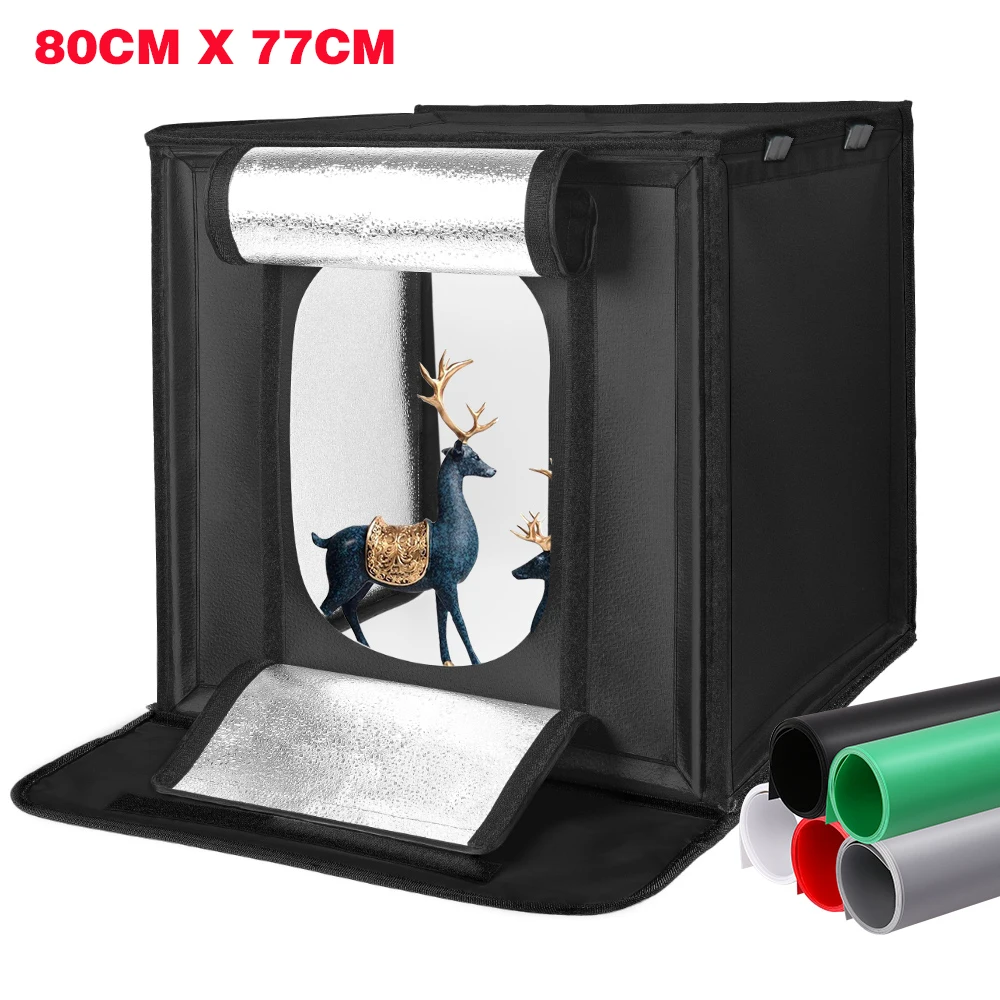 SH 80cm/77cm Lightbox Kits Photo Studio Mini Table Shooting Tent With 5 Colors PVC Background Foldable Dimmable Photography Box