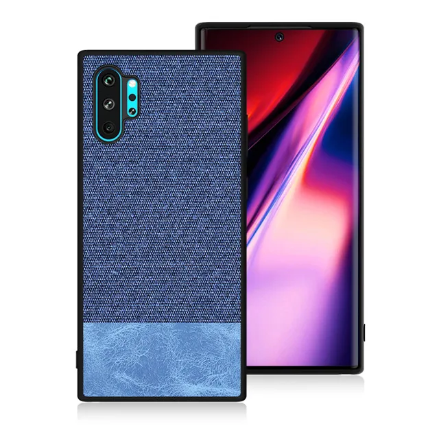 Blue with Blue PU Для samsung Note 10 Чехол Мягкий ТПУ Край холст задняя крышка матерчатая ткань чехол s для samsung Galaxy Note10 Note 10 Plus чехол для телефона - Цвет: Blue with Blue PU