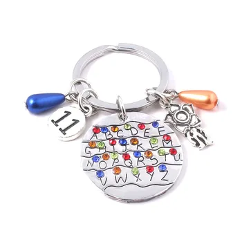 

Stranger Things Crystal Keychain Colorful Crystal Alphabet Round Cake Pendant Key Ring Woman Man Car Purses Accessories Gift