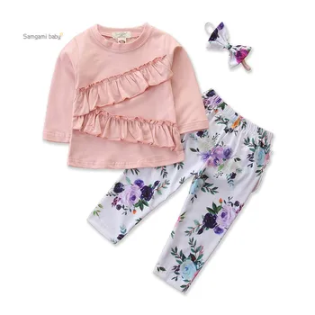 

2020 Girls' Autumn Set Tide Kids Casual Fungus Lace Top Floral Print Pants