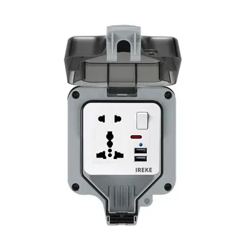 

IP66 Outdoor Waterproof Socket EU UK SU AU Universal Wall Power Outlet Socket with Switch 2USB Charger Port
