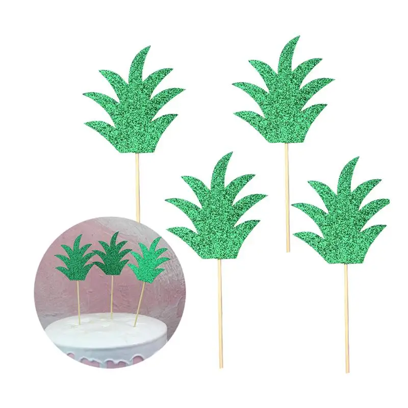 18 Pcs Cake Toppers Fruits Pineapple Leaf Lovely Dessert Cake Picks Cupcake Decoration For Birthday Wedding Party Cake Supplies