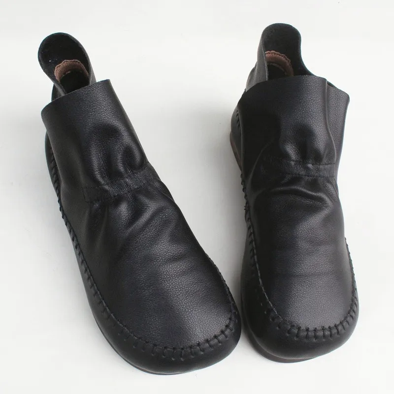 Careaymade-New style pure leather breathable short boots original handmade single leather barefoot high top women's shoes