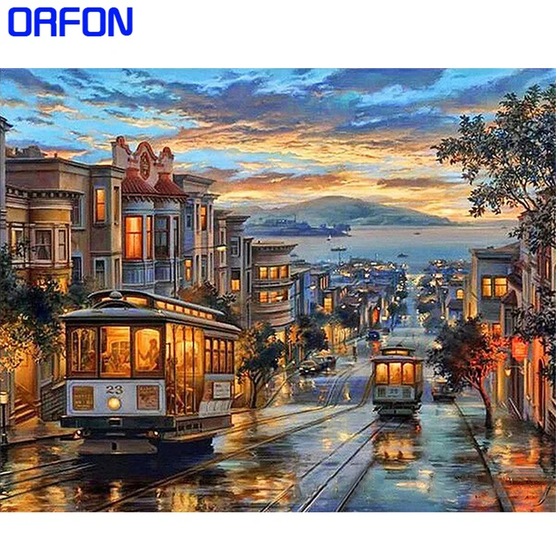 ORFON DIY краски по номерам холст наборы закат автомобиль ручной окраски декорации
