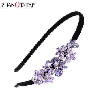 

Vintage Women Girls 100% Real Austrian rhinestones Hair Hoop Elegant Hair Accessories for Women Big Flower Crystal Hair Band