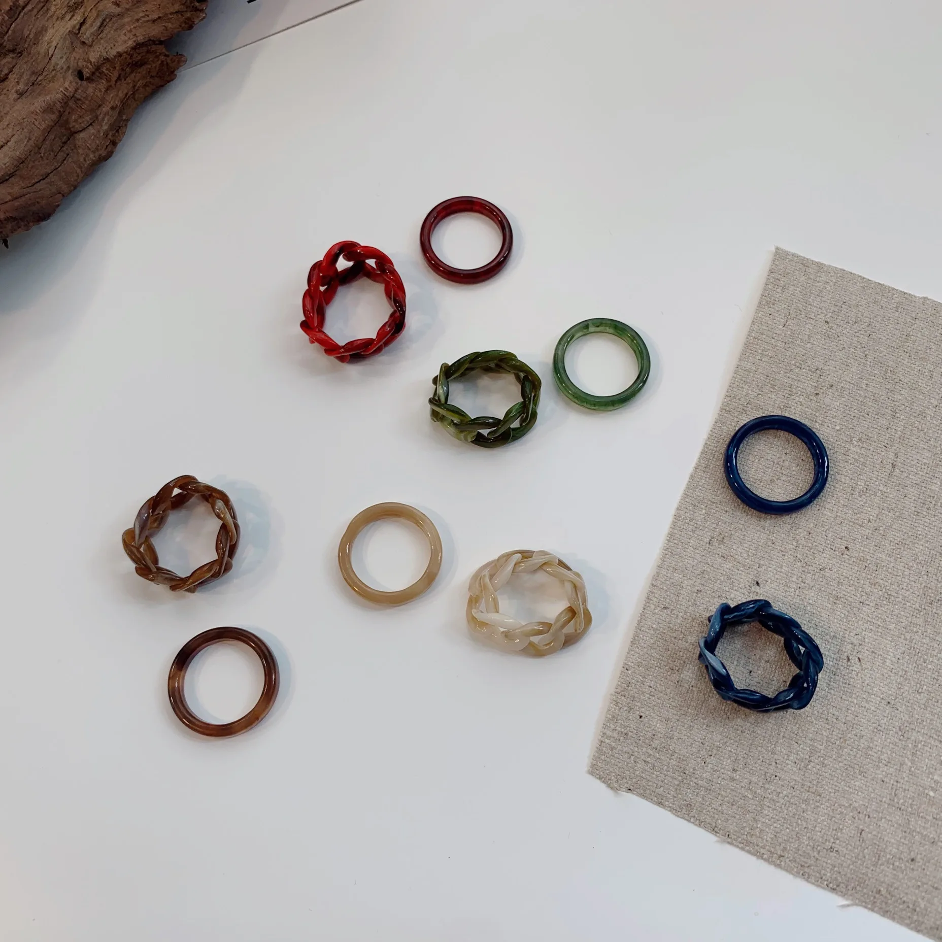 2Pcs Fashion Transparent Resin Acrylic Chunky Chain Rings Set for Women Colourful Geometric Square Round Jewelry | Украшения и