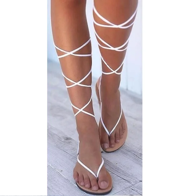 Summer Women Lace Up Sandals Gladiator Open Toe Beach Flat Shoes Ankle Cross Strap Ladies Big Size Female Flip Flops | Обувь