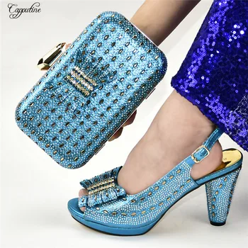 

Elegant sky blue pumps and purse fashion high heel shoes matching with handbag sets for lady 688-19, heel height 10.5cm