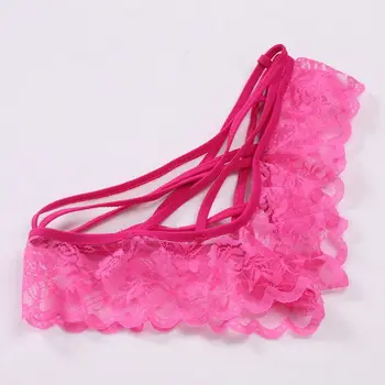 

Women Halter See Through Lace Crop Top Set Cross Strappy G-String Solid Bralette