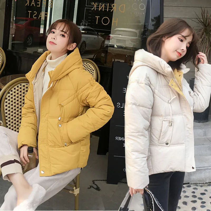 

Chic Women Short Hooded Bakery Winter Down Coat Student Heavy Jacket Oversize Thick Warm Cotton Padded Wadded Parkas Big Pocket