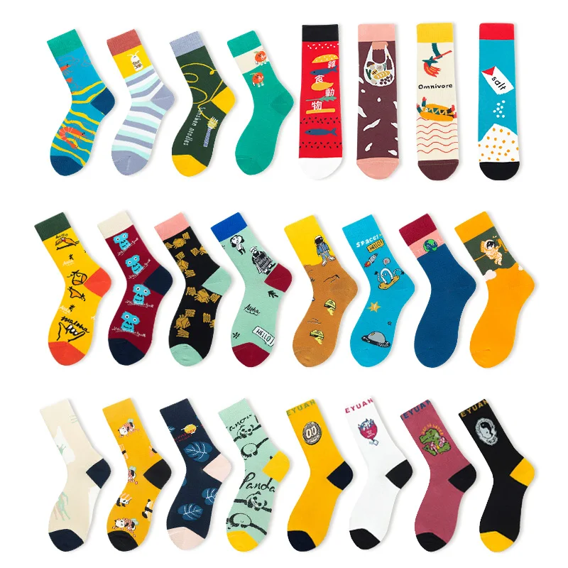 

LOUGONGZI Japanese Fashion Socks Harajuku Gift Funny Decorative Art Pattern Cotton Long Socs Retro Hipster Sandal Vetements