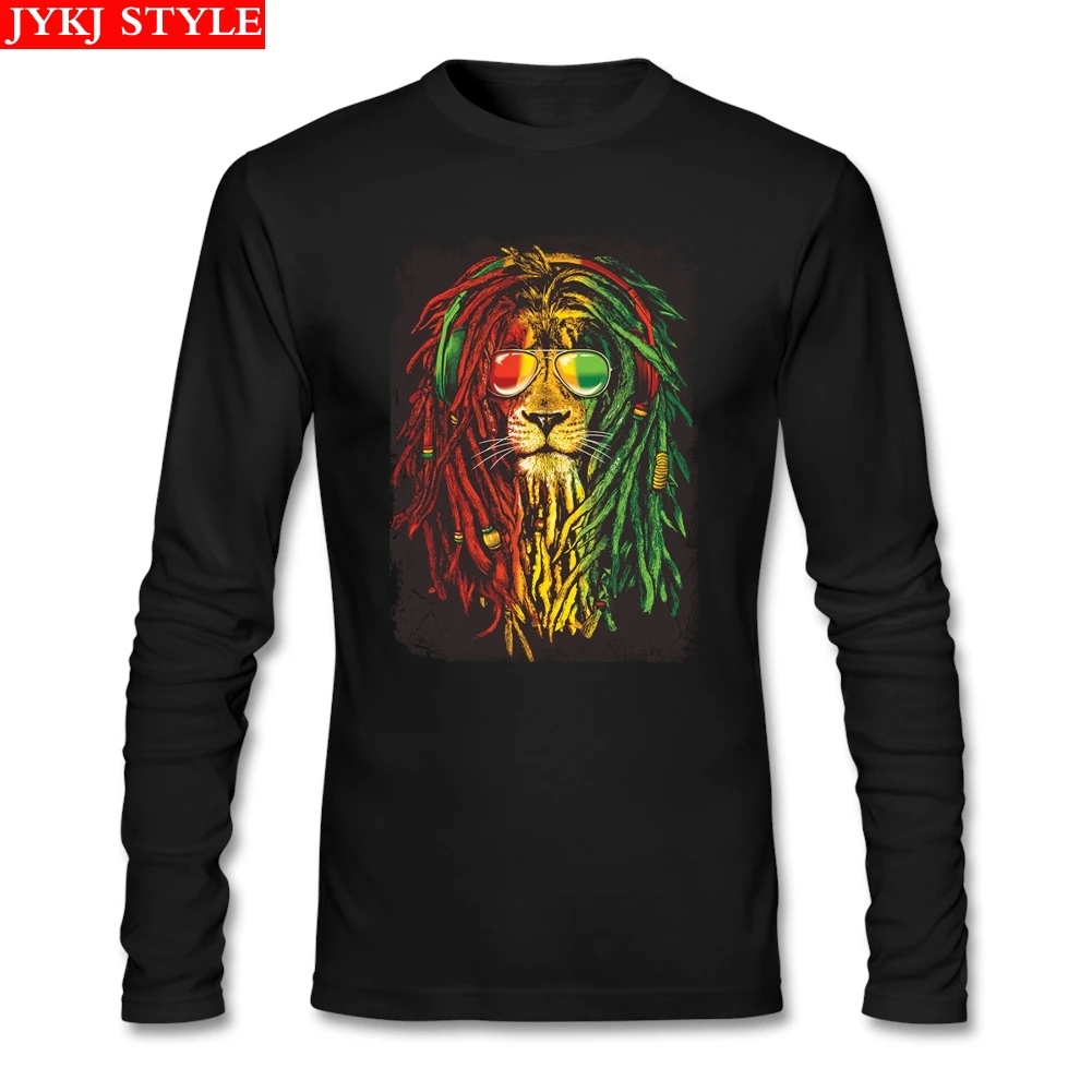 Rasta наушники футболка для волос на заказ футболка с длинным рукавом для мужчин Горячие веганские хлопковые футболки с круглым вырезом Забавные футболки - Цвет: Черный