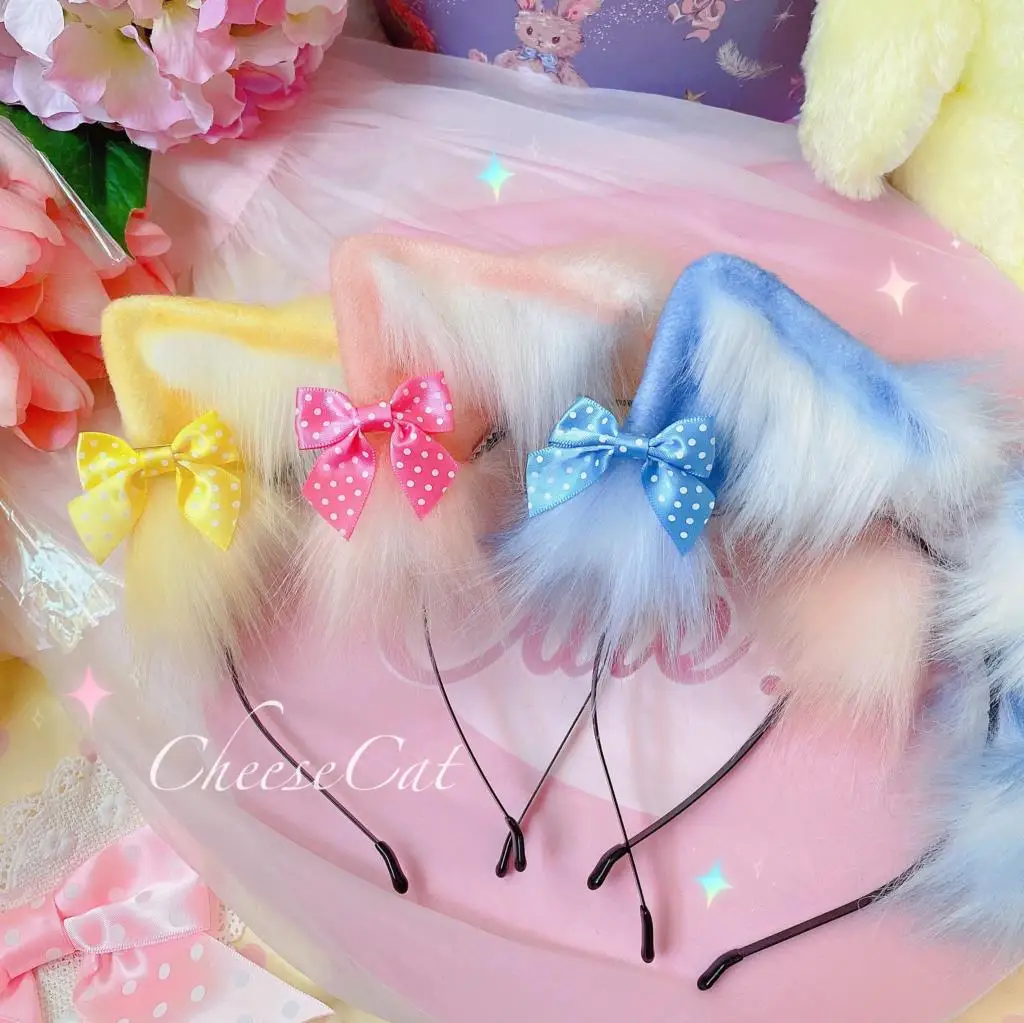 

Повязка на голову карамельных цветов с ушками животных, волк, кошка, табурет, Лолита, боковой зажим KC, аксессуары для волос