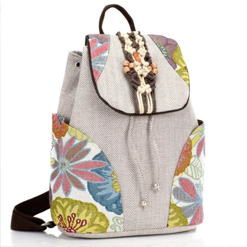 

Vintage bag for women 2020 new vintage style double shoulder backpack printed hand woven with accessories cotton and hemp bag