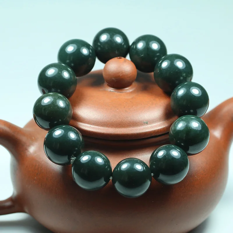 Натуральный 20 мм Хотан нефрит круглые бусины эластичный браслет очаровательные ювелирные изделия Модные аксессуары ручной работы Мужчины Женщины амулет в подарок