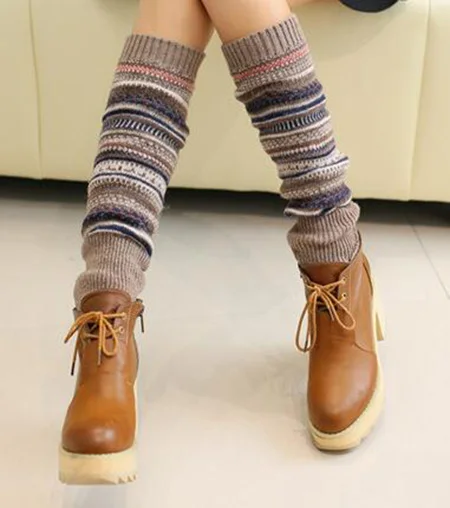 New Winter Thermal Cashmere Stockings Women Knee Socks Wool Colorful Women's Knitted Socks Thicken Girl Warm Socks WS048 - Color: Brown