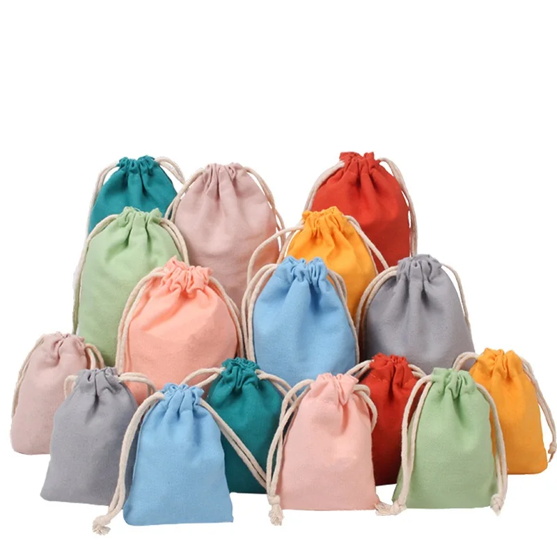 50pcs/Lot 9x12cm Foldable Cotton Fabric Grocery Bags Fashion Drawstring Storage Pouches Travel Package Gift Bag